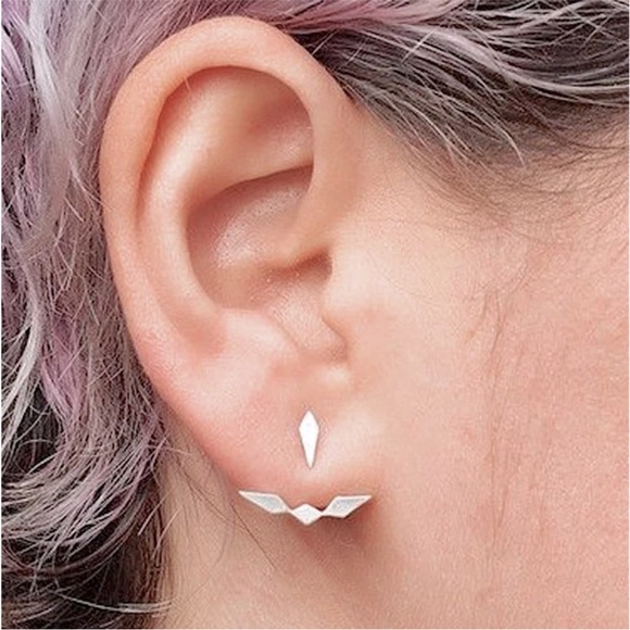 “Rebel” Geometric Unique 925 Sterling Silver Gold Minimalist Boho Stud Earring - Picture 4 of 4